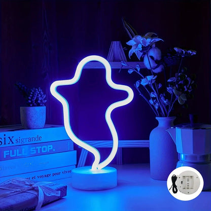 Verthara Halloween LED Neon Sign – Spooky USB or Battery Powered Decorative Night Light for Parties and Events Table Ghost Blue