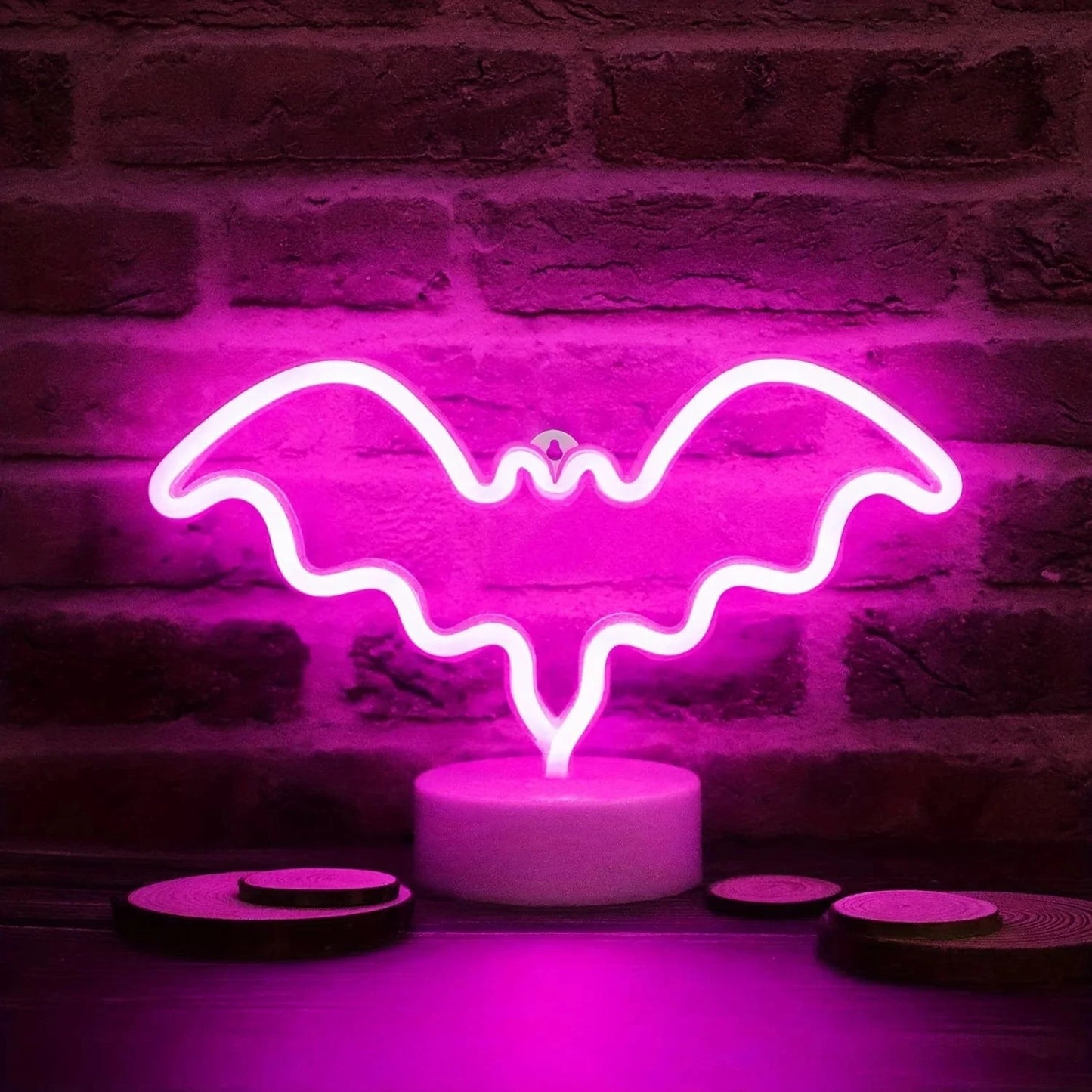 Verthara Halloween LED Neon Sign – Spooky USB or Battery Powered Decorative Night Light for Parties and Events Table Bat Pink