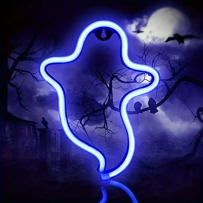 Verthara Halloween LED Neon Sign – Spooky USB or Battery Powered Decorative Night Light for Parties and Events Ghost Blue