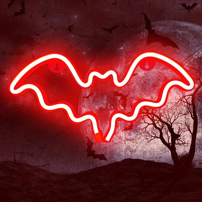 Verthara Halloween LED Neon Sign – Spooky USB or Battery Powered Decorative Night Light for Parties and Events Bat Red
