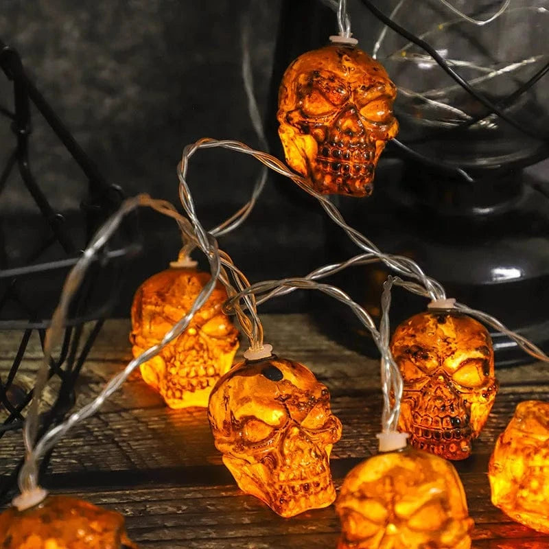 Verthara Halloween LED String Lights with Skull Heads – Warm White Outdoor Party Lights for Indoor and Outdoor Decor
