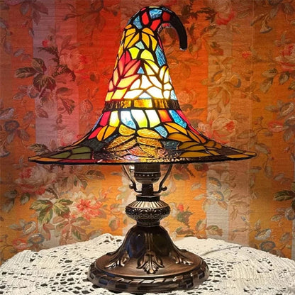 Verthara Halloween Witch Hat Lamp - Stained Glass USB Powered Night Light for Home Decor and Children's Rooms E Height 18cm