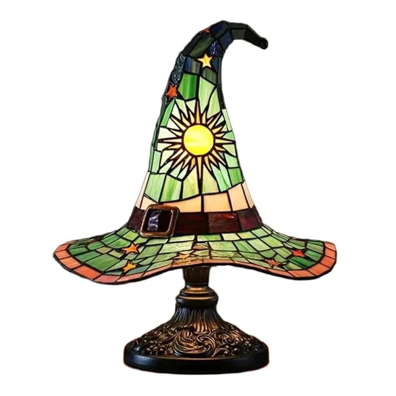 Verthara Halloween Witch Hat Lamp - Stained Glass USB Powered Night Light for Home Decor and Children's Rooms D Height 18cm