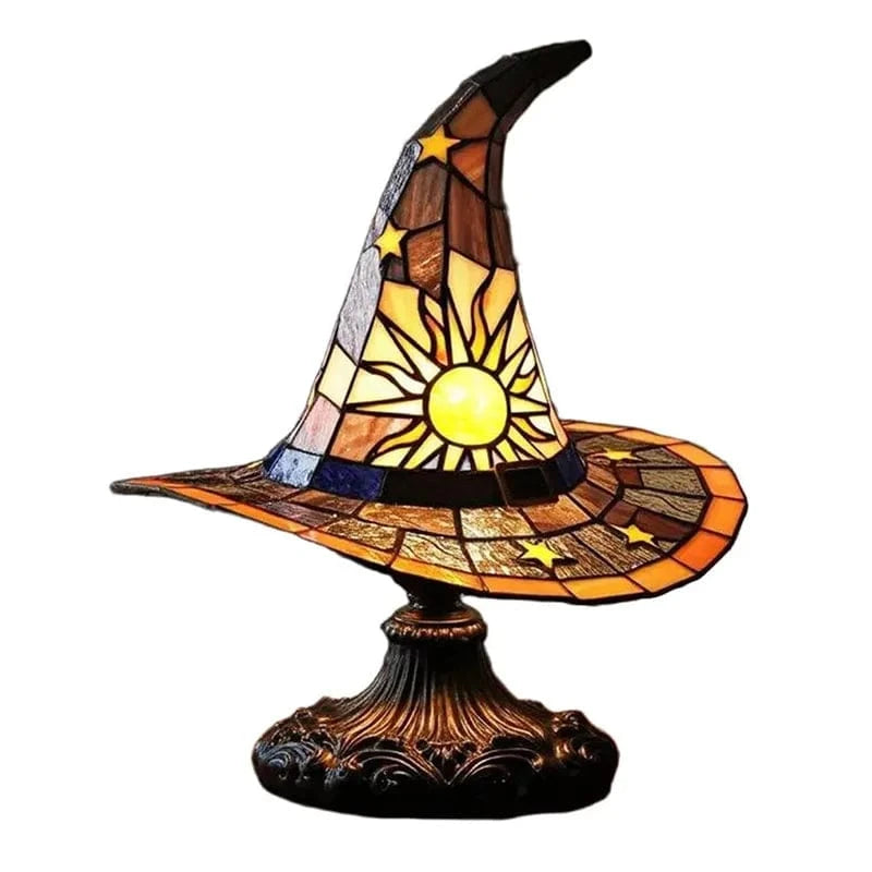 Verthara Halloween Witch Hat Lamp - Stained Glass USB Powered Night Light for Home Decor and Children's Rooms F Height 18cm