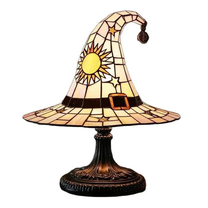 Verthara Halloween Witch Hat Lamp - Stained Glass USB Powered Night Light for Home Decor and Children's Rooms C Height 18cm