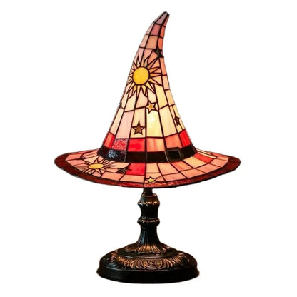 Verthara Halloween Witch Hat Lamp - Stained Glass USB Powered Night Light for Home Decor and Children's Rooms B Height 18cm
