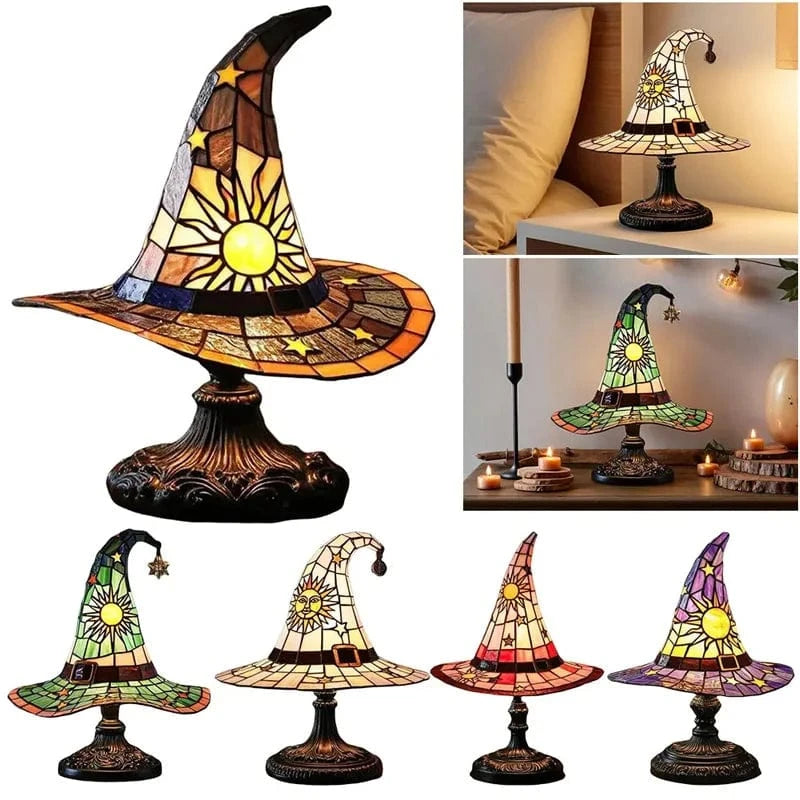 Verthara Halloween Witch Hat Lamp - Stained Glass USB Powered Night Light for Home Decor and Children's Rooms