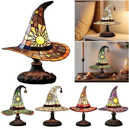 Verthara Halloween Witch Hat Lamp - Stained Glass USB Powered Night Light for Home Decor and Children's Rooms
