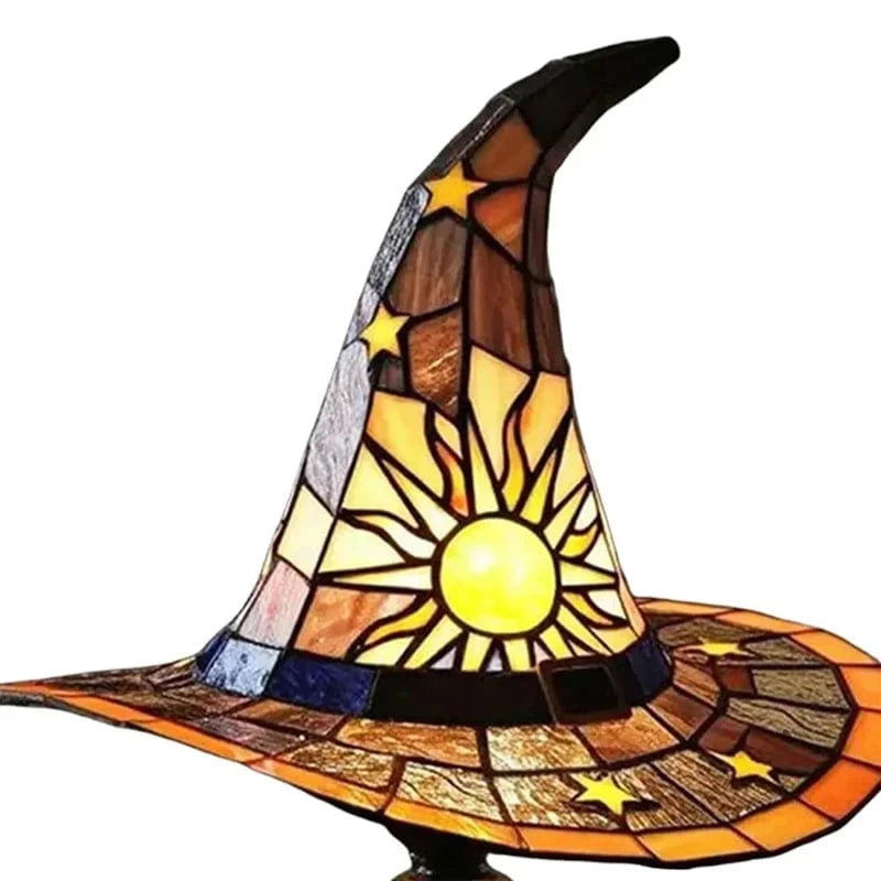 Verthara Halloween Witch Hat Lamp - Stained Glass USB Powered Night Light for Home Decor and Children's Rooms