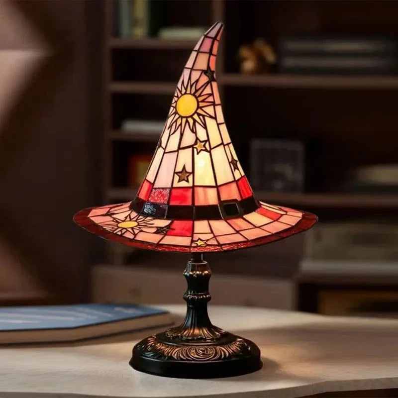 Verthara Halloween Witch Hat Lamp - Stained Glass USB Powered Night Light for Home Decor and Children's Rooms