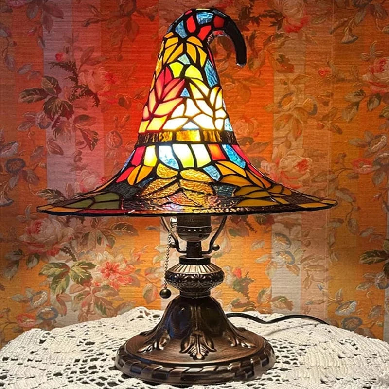 Verthara Halloween Witch Hat Lamp - Stained Glass USB Powered Night Light for Home Decor and Children's Rooms