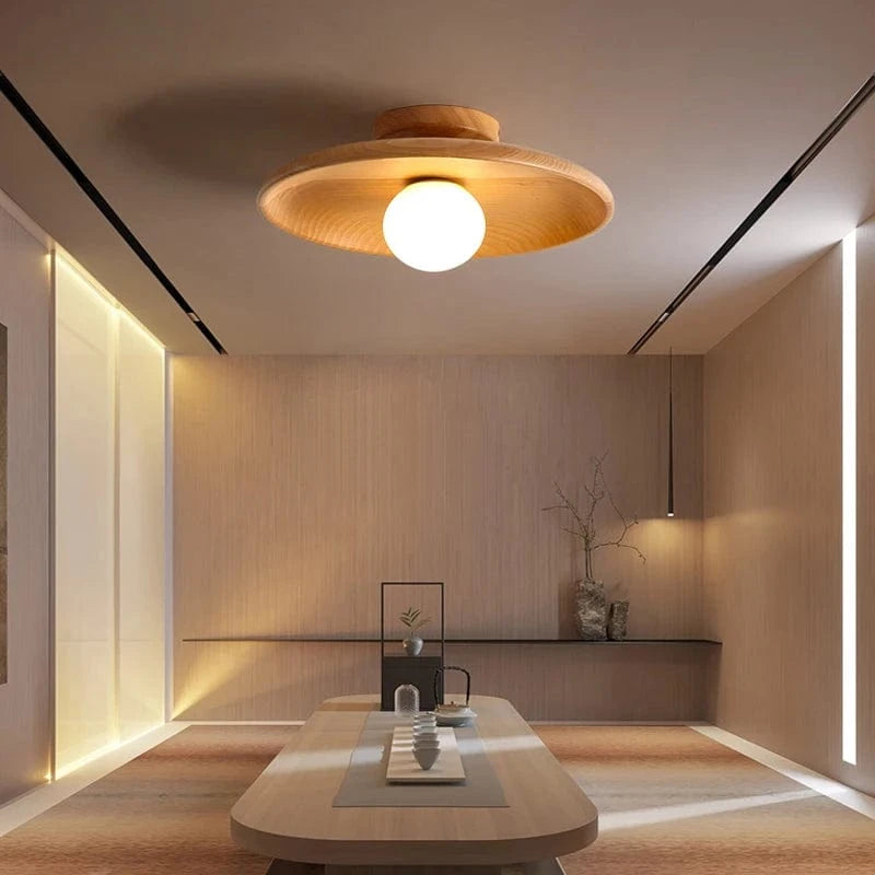 Verthara Handcrafted Wooden LED Ceiling Lamp – Modern Ceiling Light Fixture for Dining Room and Corridor, Warm White Glow, 7W Wood
