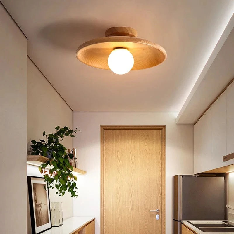 Verthara Handcrafted Wooden LED Ceiling Lamp – Modern Ceiling Light Fixture for Dining Room and Corridor, Warm White Glow, 7W