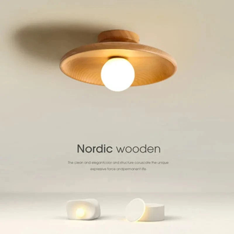 Verthara Handcrafted Wooden LED Ceiling Lamp – Modern Ceiling Light Fixture for Dining Room and Corridor, Warm White Glow, 7W