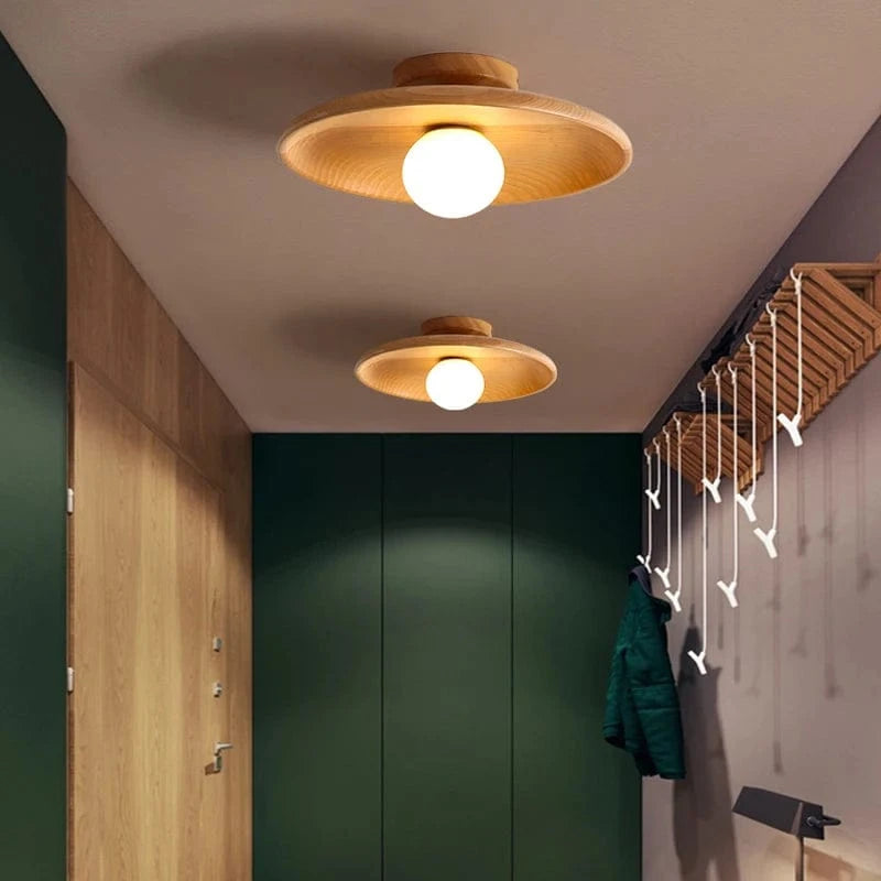 Verthara Handcrafted Wooden LED Ceiling Lamp – Modern Ceiling Light Fixture for Dining Room and Corridor, Warm White Glow, 7W