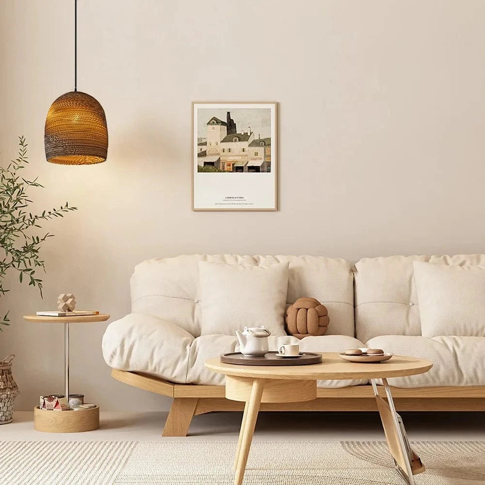 Verthara Handmade Rattan Pendant Light – Modern Paper Honeycomb Hanging Light for Living Room and Cafe – Eco-Friendly Design