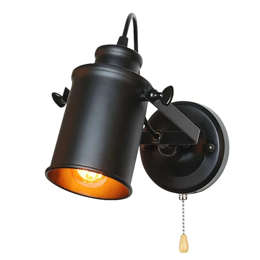 Verthara Industrial Vintage Wall Sconce – Rustic Iron Wall Lamp for Bedroom, Balcony, and Hallway Decor Black Pull Chain Switch / No Bulb