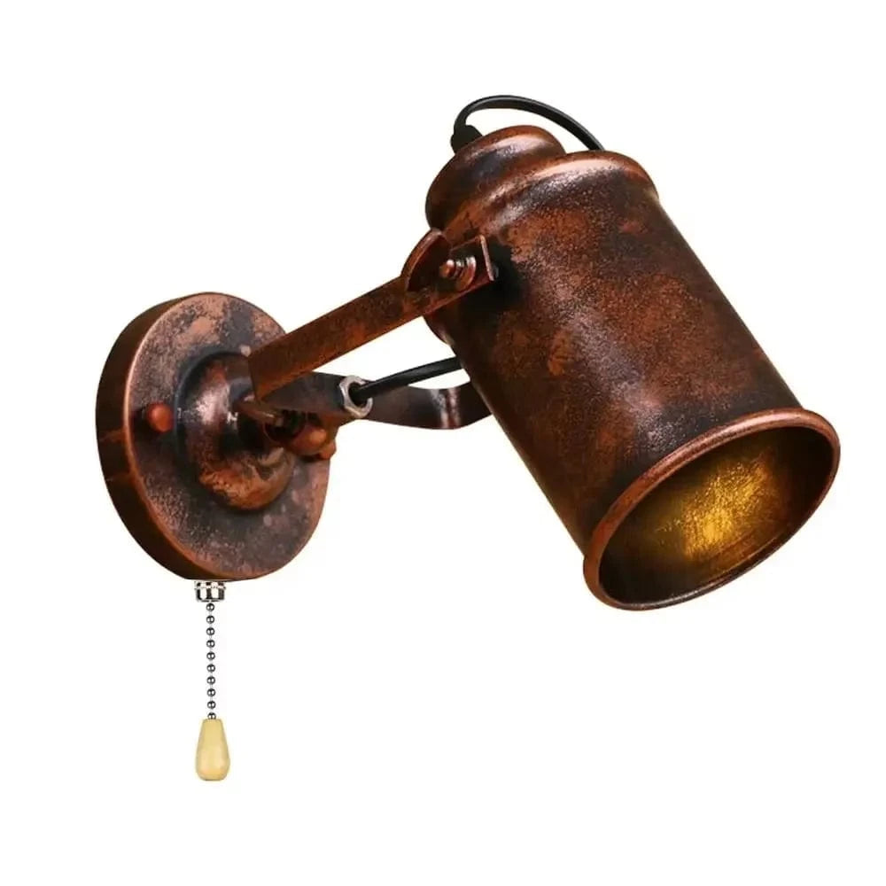 Verthara Industrial Vintage Wall Sconce – Rustic Iron Wall Lamp for Bedroom, Balcony, and Hallway Decor Red Pull Chain Switch / 220V Warm Light