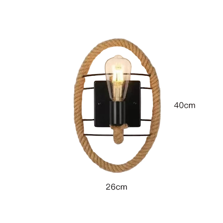 Verthara Industrial Wall Sconce Lamp with Hemp Rope Accent – Retro Wall Light for Bedroom and Hallway Decor black-B / No light bulb