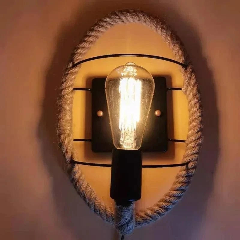 Verthara Industrial Wall Sconce Lamp with Hemp Rope Accent – Retro Wall Light for Bedroom and Hallway Decor