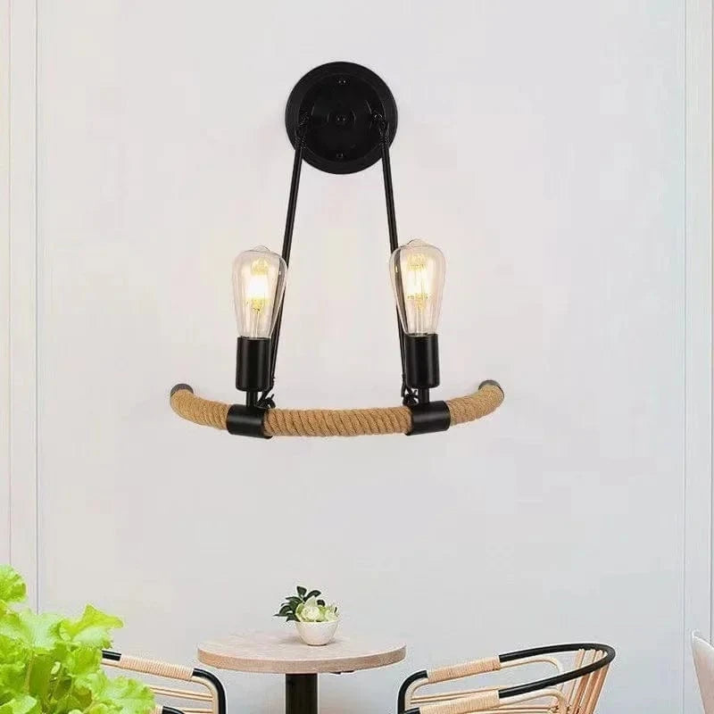 Verthara Industrial Wall Sconce Lamp with Hemp Rope Accent – Retro Wall Light for Bedroom and Hallway Decor