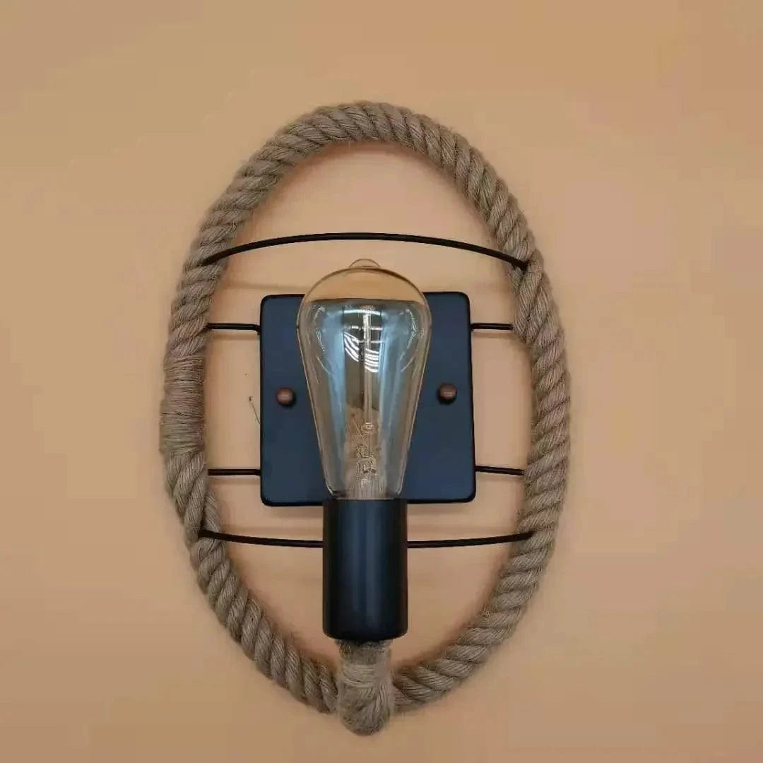 Verthara Industrial Wall Sconce Lamp with Hemp Rope Accent – Retro Wall Light for Bedroom and Hallway Decor