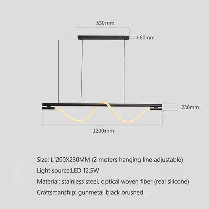 Verthara Italian Modern Minimalist Linear Pendant Light - Stainless Steel and Silicone Ceiling Fixture for Kitchen and Bar 120cm / Cold White