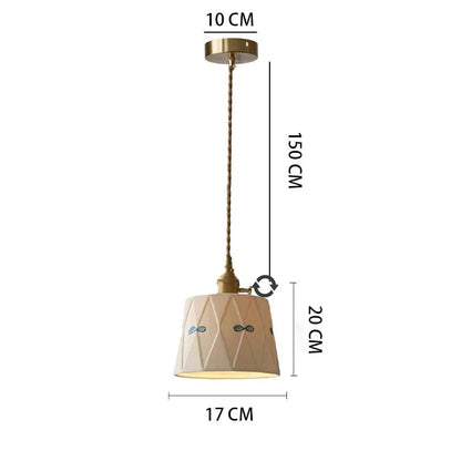 Verthara Japanese Retro Ceramic Chandelier Light with Brass Glaze – Elegant Lighting for Bedroom and Dining Spaces