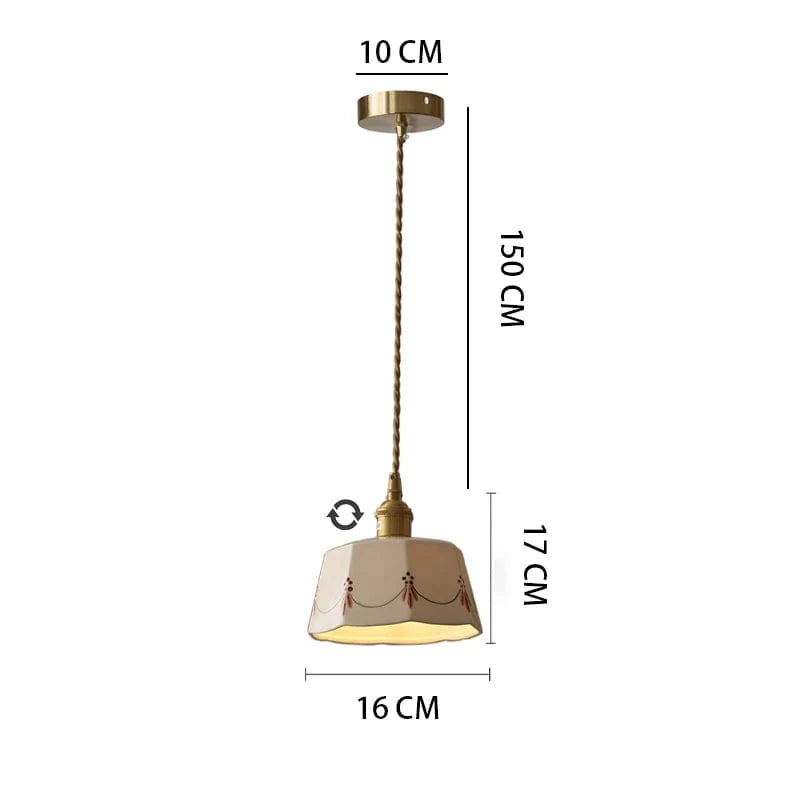 Verthara Japanese Retro Ceramic Chandelier Light with Brass Glaze – Elegant Lighting for Bedroom and Dining Spaces