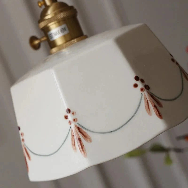 Verthara Japanese Retro Ceramic Chandelier Light with Brass Glaze – Elegant Lighting for Bedroom and Dining Spaces