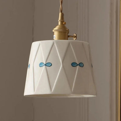 Verthara Japanese Retro Ceramic Chandelier Light with Brass Glaze – Elegant Lighting for Bedroom and Dining Spaces B