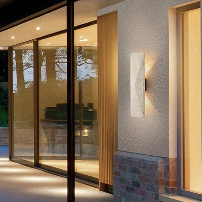 Verthara Japanese Style Outdoor Wall Lamp in Yellow Travertine – LED Wall Sconce for Elegant Indoor and Outdoor Lighting