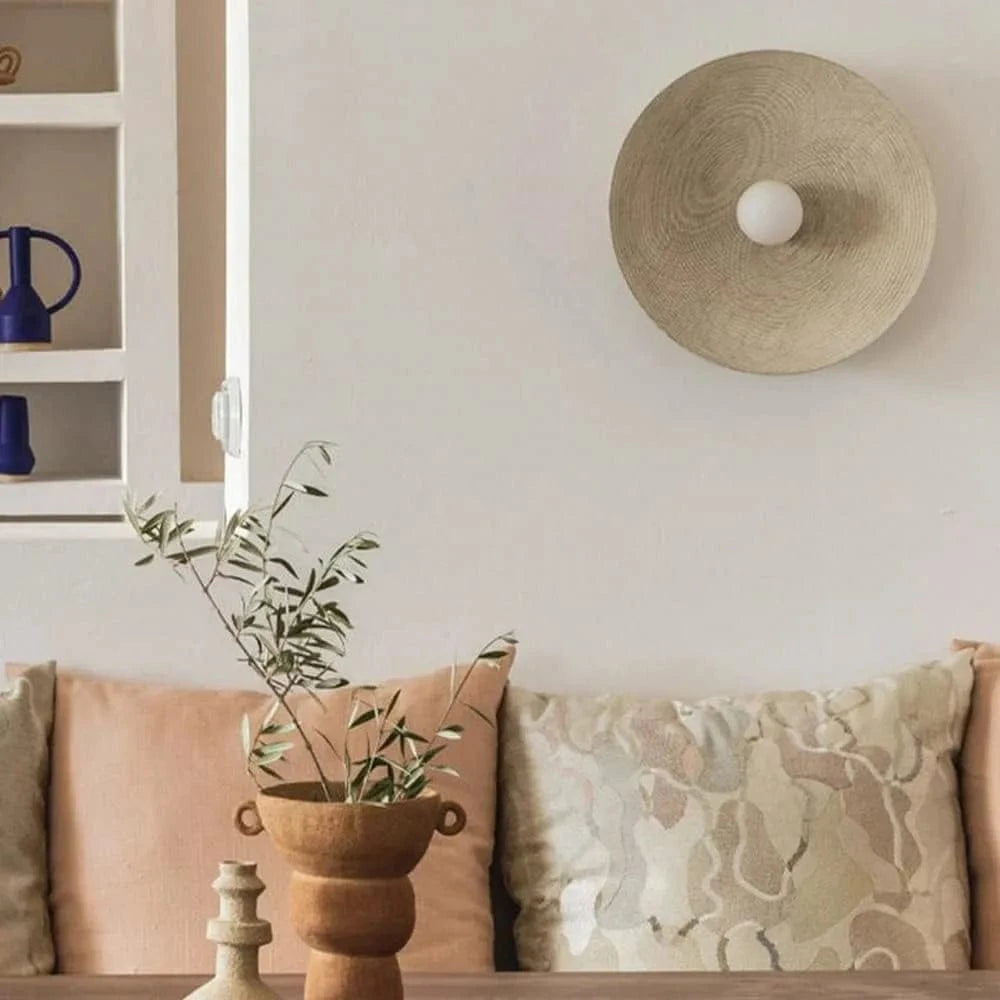 Verthara Japanese Style Round Shade Wall Sconce – Wabi Sabi Resin Wall Lamp for Bedroom and Living Room Decor