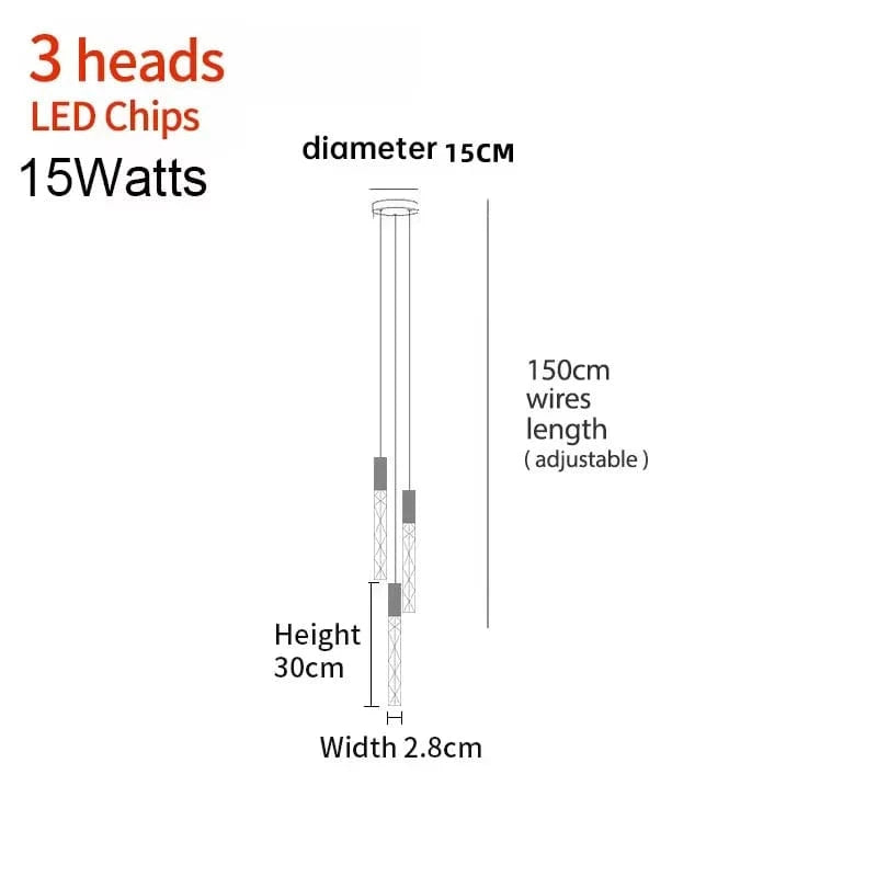 Verthara K9 Crystal LED Pendant Light – Customizable Hanging Lamp for Living Room, Bedroom, and Commercial Spaces 3 heads / Gold lamp body / Cold White