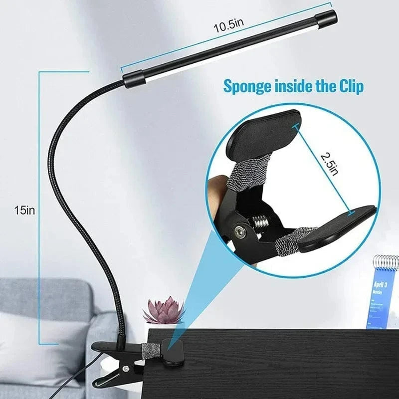 Verthara LED Clip-On Desk Lamp with Adjustable Brightness and Eye Protection – Table Lamp for Reading and Studying