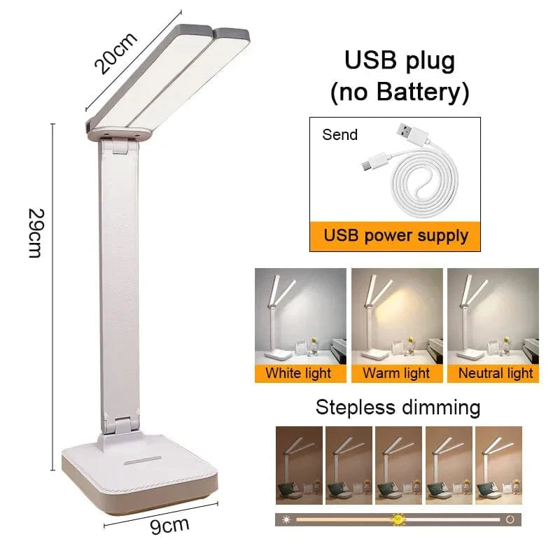 Verthara LED Desk Lamp - Cordless - USB Rechargeable - Dimmable - Foldable Design - Eye Protection - Available in Multiple Colours White Plug in