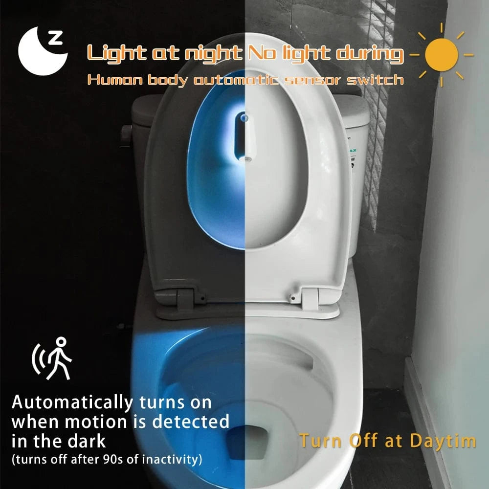Verthara LED Motion Sensor Toilet Light with 8 Color Options – USB Rechargeable Commode Light for Nighttime Use