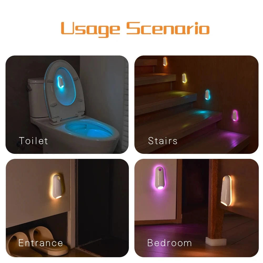 Verthara LED Motion Sensor Toilet Light with 8 Color Options – USB Rechargeable Commode Light for Nighttime Use