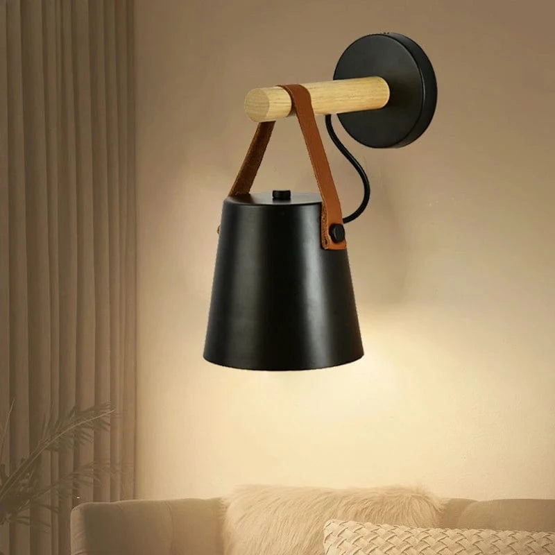 Verthara LED Wall Sconce With Adjustable Light Colour – Nordic Design - Wooden and Iron - Ideal For Indoor Use - Modern Style - Perfect For Bedroom and Living Room Black