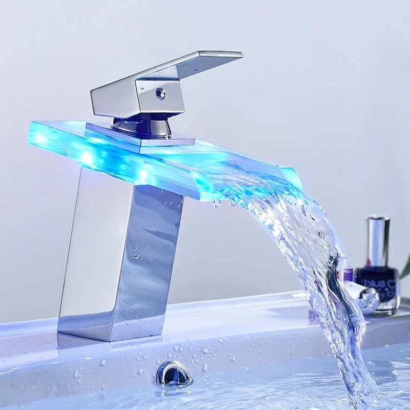 Verthara LED Waterfall Bathroom Faucet – Brass Mixer Tap with Hot and Cold Control for Modern Sink Taps Chrome