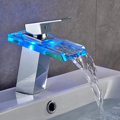 Verthara LED Waterfall Bathroom Faucet – Brass Mixer Tap with Hot and Cold Control for Modern Sink Taps