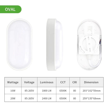 Verthara LED Waterproof Ceiling Light, 16W & 20W Flush Mount Bathroom & Outdoor Ceiling Lamp in Round and Oval Shapes
