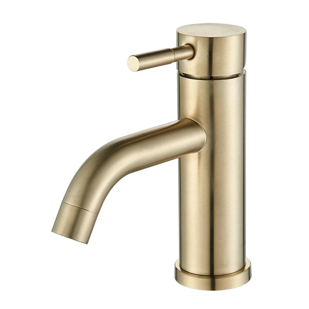 Verthara Matte Black Bathroom Basin Faucet, Deck Mounted Brass Mixer Tap for Vessel Sinks, Hot and Cold Water Control Brushed Gold