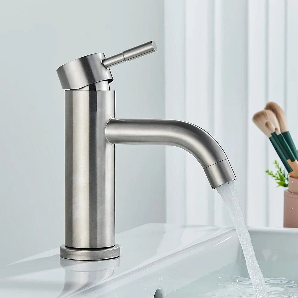 Verthara Matte Black Bathroom Basin Faucet, Deck Mounted Brass Mixer Tap for Vessel Sinks, Hot and Cold Water Control