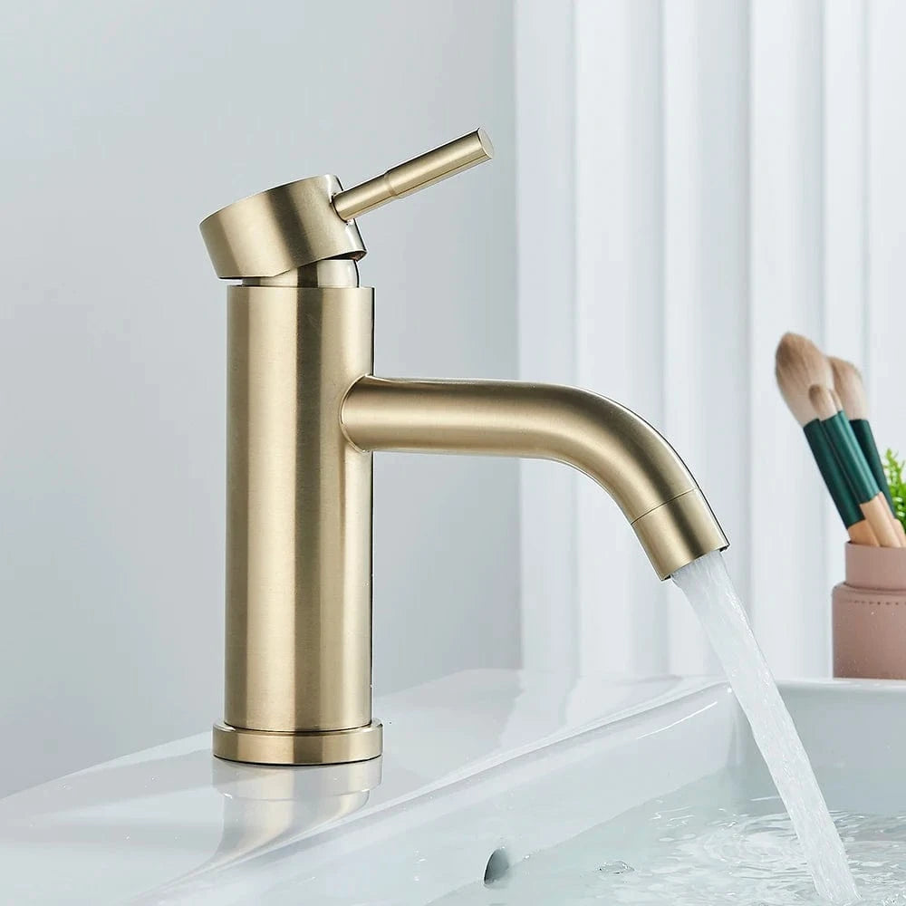 Verthara Matte Black Bathroom Basin Faucet, Deck Mounted Brass Mixer Tap for Vessel Sinks, Hot and Cold Water Control