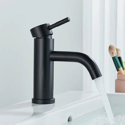 Verthara Matte Black Bathroom Basin Faucet, Deck Mounted Brass Mixer Tap for Vessel Sinks, Hot and Cold Water Control