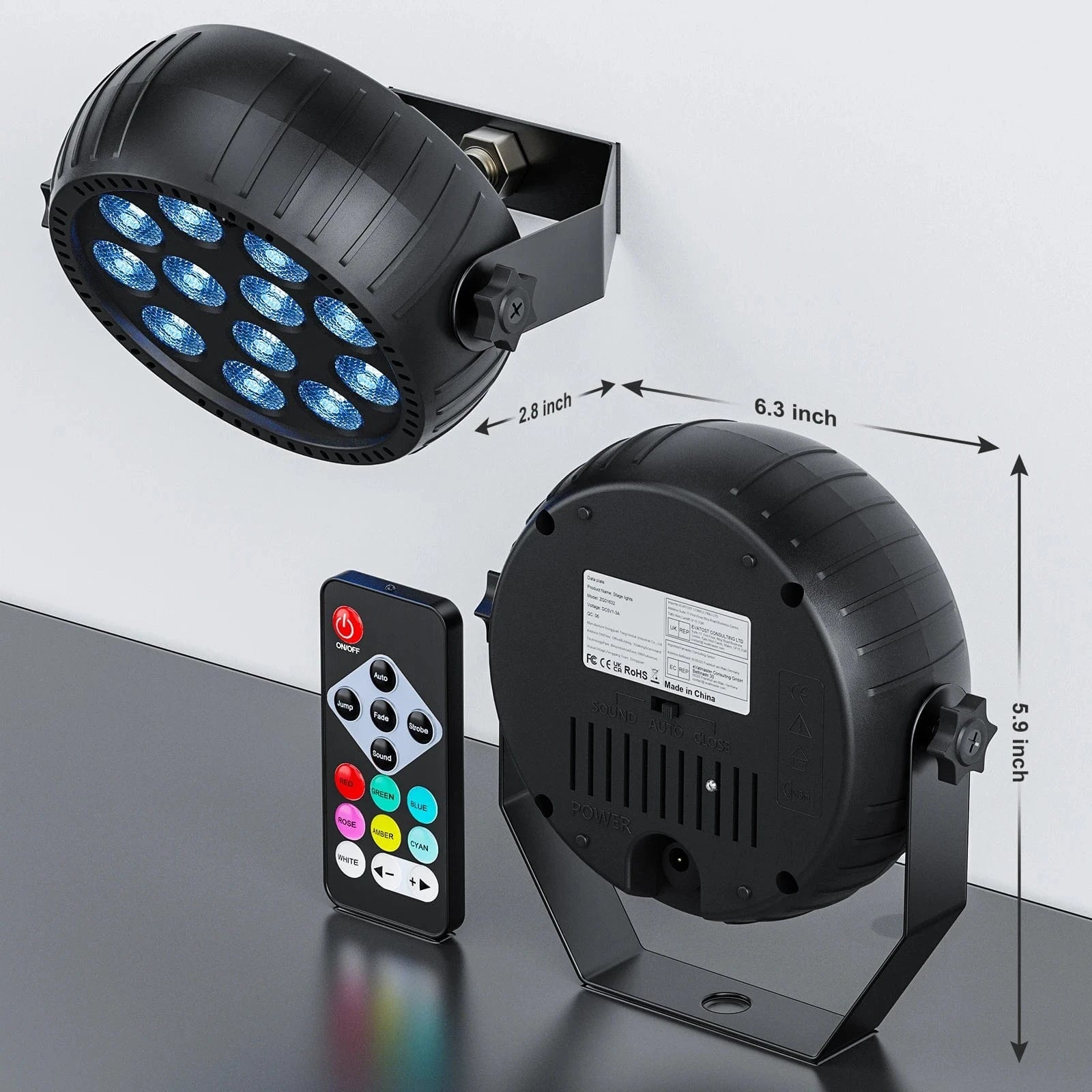 Verthara Mini RGB LED Par Lights for Stage and Concert Lighting – Rechargeable Battery, Voice Control, Ideal for DJ and Party Effects