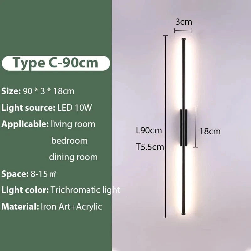 Verthara Minimalist LED Wall Lamp – Modern Black Iron Sconce Lighting for Living Room and Bedroom, Adjustable Height Options