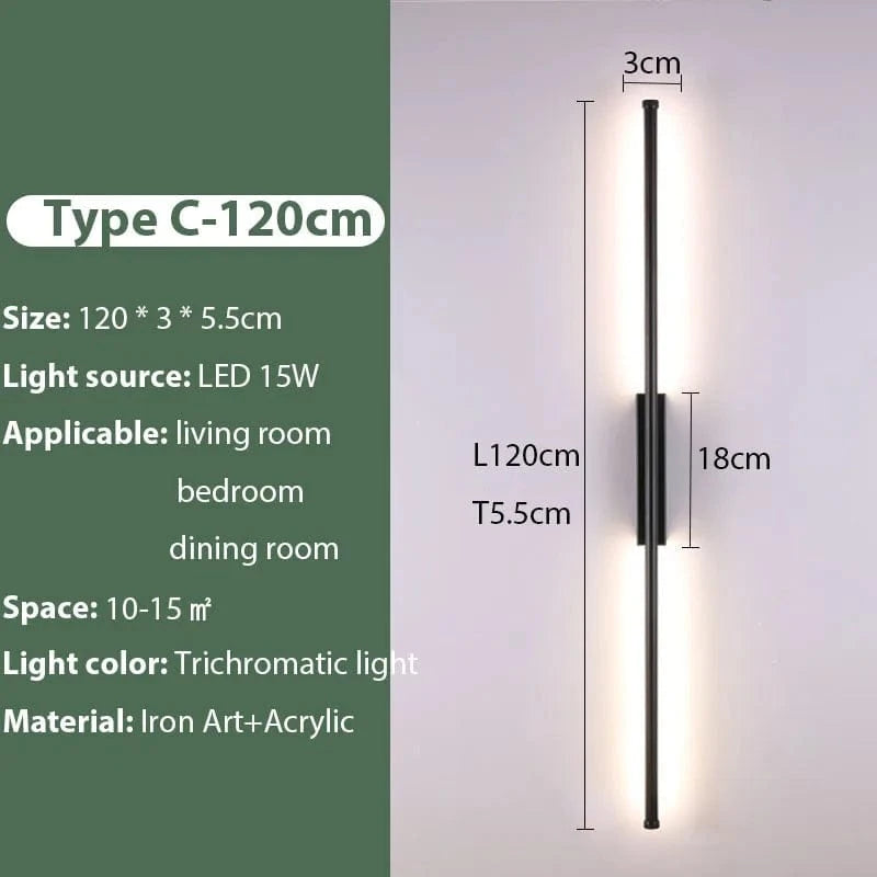 Verthara Minimalist LED Wall Lamp – Modern Black Iron Sconce Lighting for Living Room and Bedroom, Adjustable Height Options