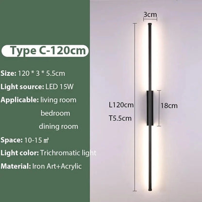 Verthara Minimalist LED Wall Lamp – Modern Black Iron Sconce Lighting for Living Room and Bedroom, Adjustable Height Options